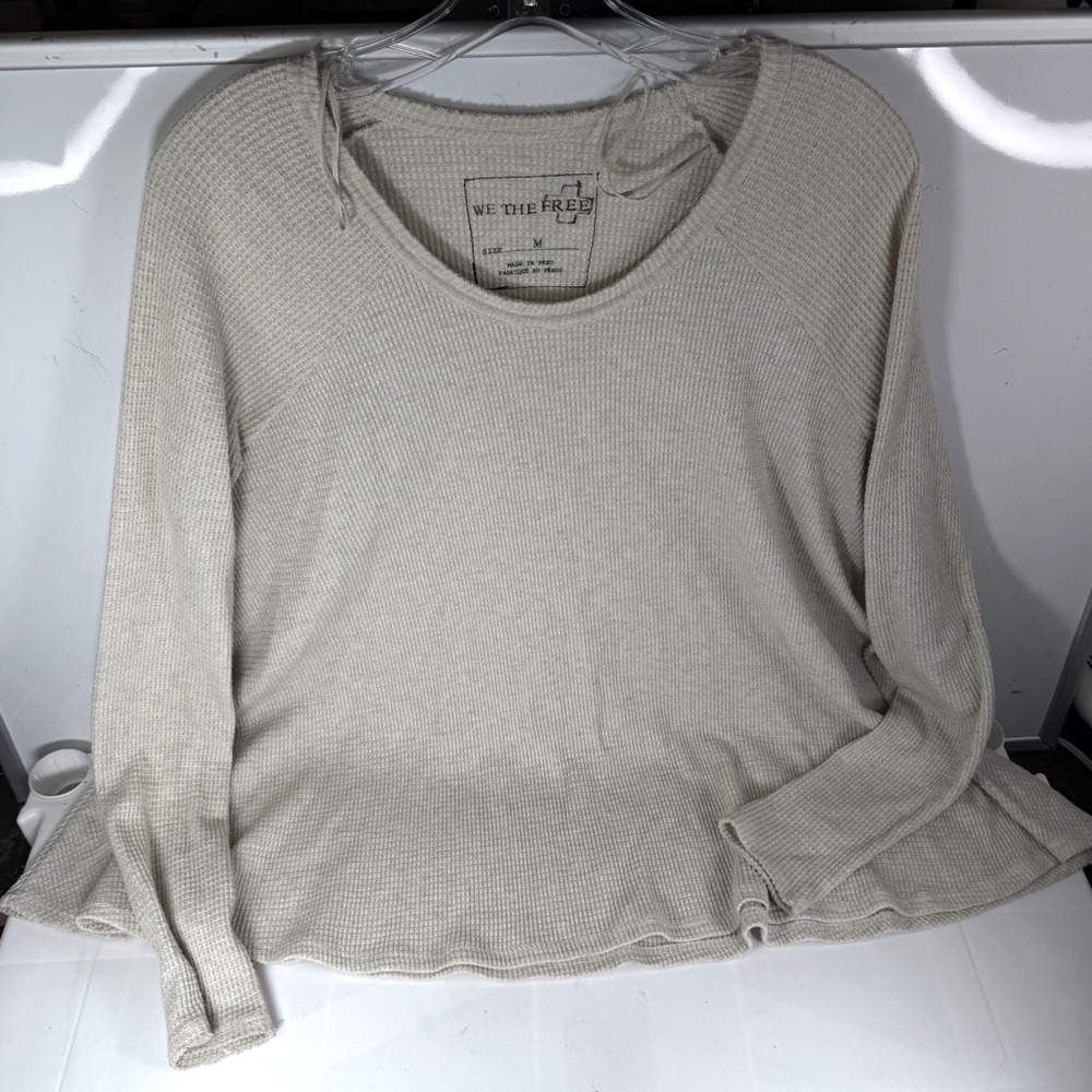We The Free Long Sleeve Thermal Knit Top Beige Size M